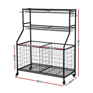 Sports Equipment Organiser | Rolling Storage Rack with Wheels | Garage Gym | Black
