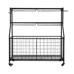 Sports Equipment Organiser | Rolling Storage Rack with Wheels | Garage Gym | Black