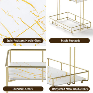 Bathroom Storage Rack | 2 Tier Corner Organiser | Gold | Marble Look