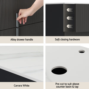 Cefito Vanity Unit | 900mm | Wall Hung Bathroom Cabinet | Black Timber Front