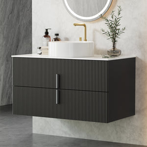 Cefito Vanity Unit | 900mm | Wall Hung Bathroom Cabinet | Black Timber Front