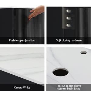 Wall Hung Vanity Unit | 900mm | Grooved Timber Front | Black