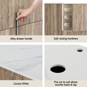 Bathroom Vanity Unit | 900mm | Wall Hung | Timber Front | Pine