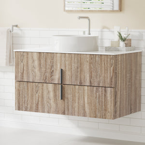 Bathroom Vanity Unit | 900mm | Wall Hung | Timber Front | Pine