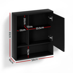 Mirror Cabinet | 560mm | Wall Mounted | Adjustable Shelf | Black