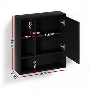 Mirror Cabinet | 560mm | Wall Mounted | Adjustable Shelf | Black