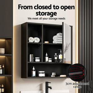 Mirror Cabinet | 560mm | Wall Mounted | Adjustable Shelf | Black
