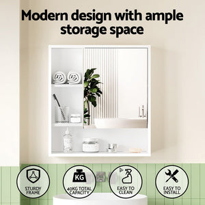 Bathroom Mirror Cabinet | 560mm | Wall Mounted | Adjustable Shelf | White