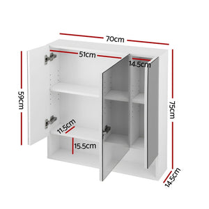 Bathroom Mirror Cabinet | Wall Hung | Adjustable Shelves | 700x750mm | White