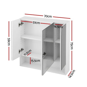 Bathroom Mirror Cabinet | Wall Hung | Adjustable Shelves | 700x750mm | White