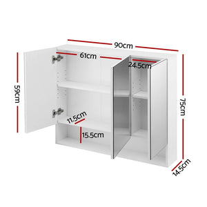 Mirrored Medicine Cabinet | 900x750mm | Wall Hung | Adjustable Shelves | White