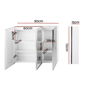 Bathroom Mirror Wall Cabinet LED Light Vanity Shaving Medicine Storage Organiser