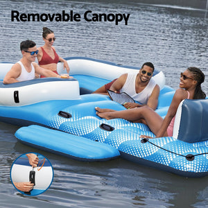 Inflatable Pool Island | 6-Person Lounge Raft with Canopy