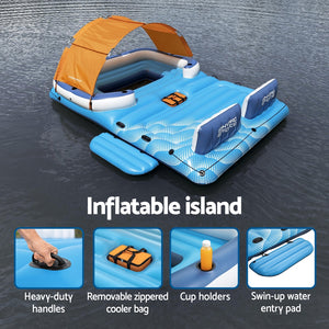 Inflatable Pool Island | 6-Person Lounge Raft with Canopy