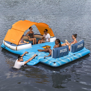 Inflatable Pool Island | 6-Person Lounge Raft with Canopy