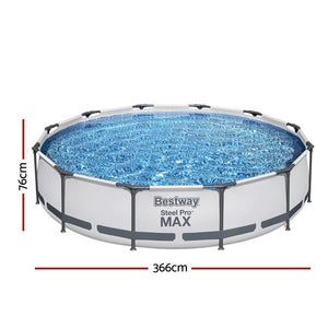 Swimming Pool | 366x76cm | Steel Frame | Round Above Ground Pools w/Filter Pump | 6473L