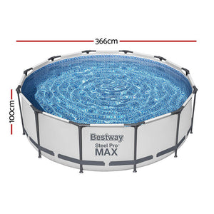 Swimming Pool | 366x100cm | Steel Frame | Round Above Ground Pool | Filter Pump | 9150L