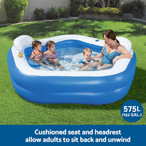 Kids Inflatable Pool | 213x206cm | Seat Cushions + Cup Holder | Above Ground
