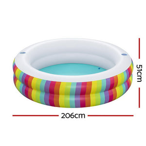Bestway | Kids Inflatable Round Pool | Above Ground Cup Holder | Rainbow | 206x206x51cm