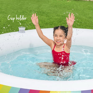 Bestway | Kids Inflatable Round Pool | Above Ground Cup Holder | Rainbow | 206x206x51cm