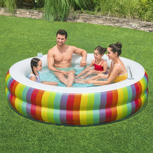 Bestway | Kids Inflatable Round Pool | Above Ground Cup Holder | Rainbow | 206x206x51cm