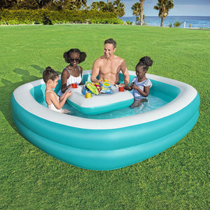 Bestway | Kids Inflatable Family Pool | Center Console Cup Holder | 218x218x48cm