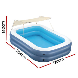 Bestway | Kids Inflatable Pool | Above Ground Splash Pool | Sunshade | 254x178cm