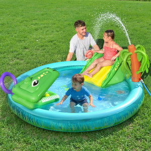 Kids Splash Play Pool | Inflatable with Slide, Ball, Crocodile Net