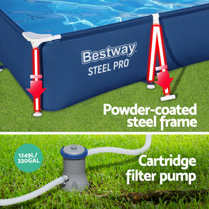 Swimming Pool | 300x201x66cm | Steel Frame | Above Ground Pools w/Filter Pump | 3300L