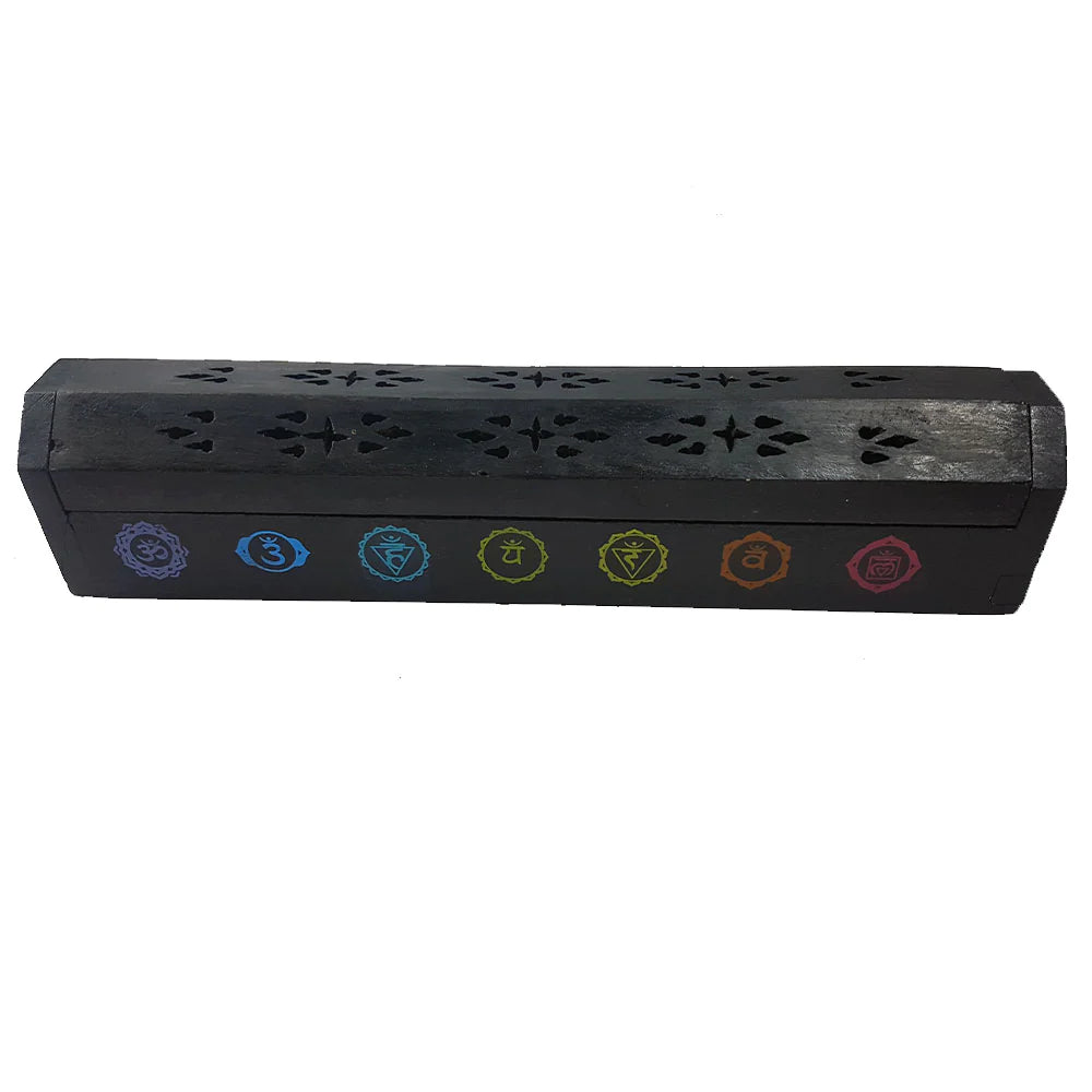 Black Wooden Chakra Incense Burner Box | 30cm