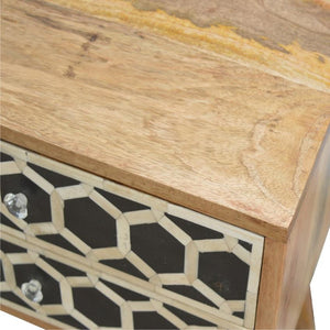 Geometric Bone Inlay Bedside Table | 2 Drawers | Solid Mango Wood