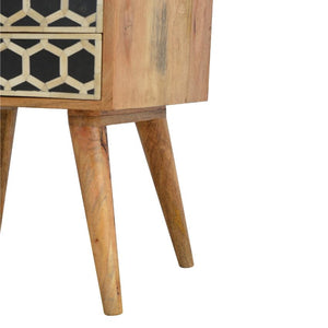 Geometric Bone Inlay Bedside Table | 2 Drawers | Solid Mango Wood