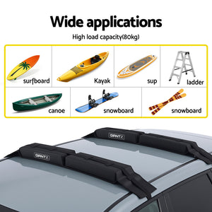 Universal Soft Roof Rack | Kayak SUP Surfboard Pads | Tie Down Straps | 80kg Capacity