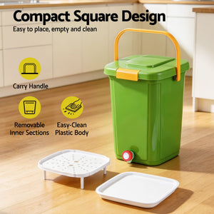 Kitchen Compost Bin | 20L Food Waste Caddy with Drain Tap | Green