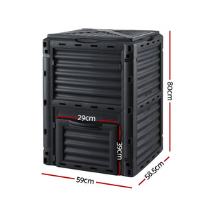 Gardeon Compost Bin 300L Heavy-Duty Black Outdoor Composter with Top Lid Bottom Door