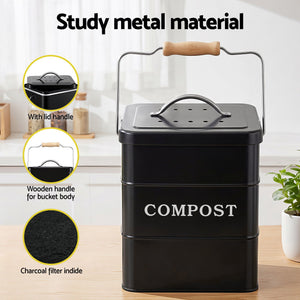 Kitchen Compost Bin | 5L Countertop Food Waste Caddy | Black