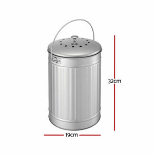 Gardeon Compost Bin Kitchen Countertop Food Waste Caddy 6L Silver