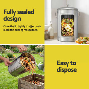 Kitchen Compost Bin | 6L Countertop Food Waste Caddy | Silver