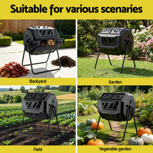 Gardeon Compost Bin Dual-Chamber 160L Composter Tumbler Rotating Garden Recycle Food Waste