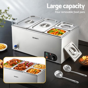 Commercial Food Warmer | Electric Bain Marie | 4 Buffet Pans | Stainless Steel