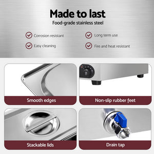 Commercial Food Warmer | Electric Bain Marie | 4 Buffet Pans | Stainless Steel