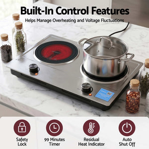 Ceramic Cooktop | 2 Hob Electric Hot Plate | 2400W