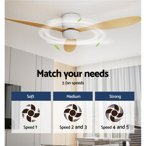 Devanti 52'' Ceiling Fan | DC Motor | Light | Remote | Light Wood