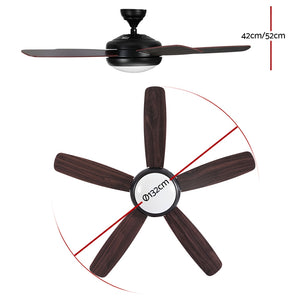 Devanti 52'' Ceiling Fan | AC Motor | 5 Blades | Light | Dark Wood