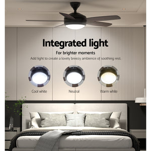 Devanti 52'' Ceiling Fan | AC Motor | 5 Blades | Light | Dark Wood