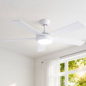 52 Inch Ceiling Fan with Light | 5 Blades | DC Motor | Remote | White