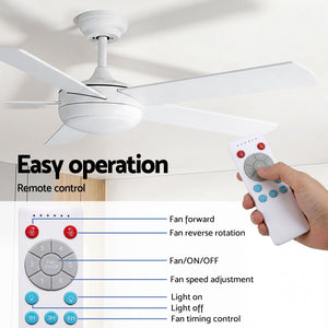 52 Inch Ceiling Fan with Light | 5 Blades | DC Motor | Remote | White