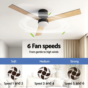 52 Inch Ceiling Fan with Light | 3 Blades | DC Motor | Remote | Light Wood & Black