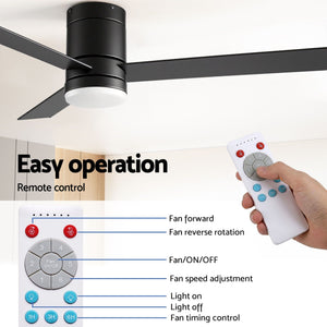 52 Inch Ceiling Fan with Light | 3 Blades | DC Motor | Remote | Light Wood & Black