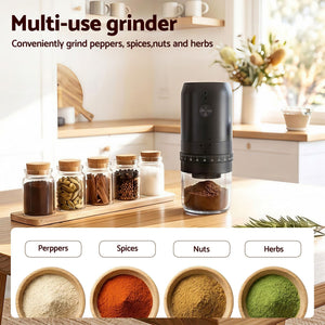 Electric Coffee Grinder | USB-C Rechargeable Grinder with 40 Settings | Black